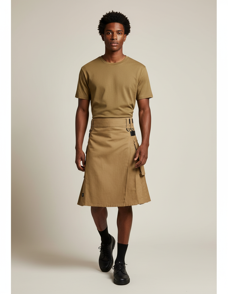 Jupe Homme Beige Plissée Décontractée