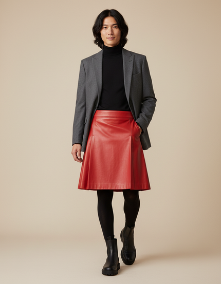 Jupe Homme Rouge Cuir Pu Plissée