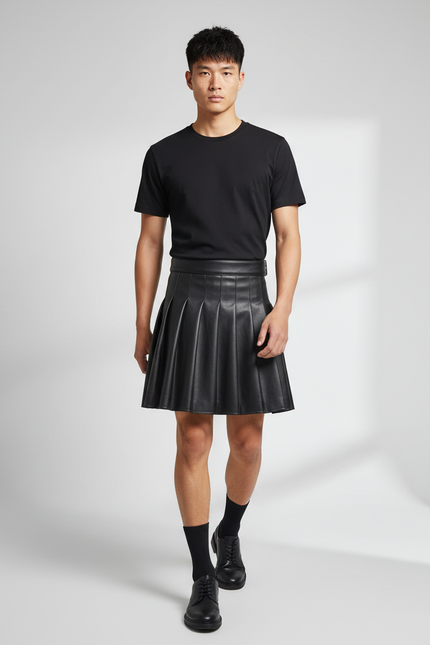 Jupe Homme Simili Cuir Plissée Chic