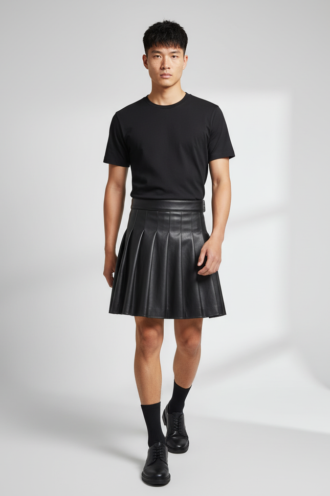 Jupe Homme Simili Cuir Plissée Chic