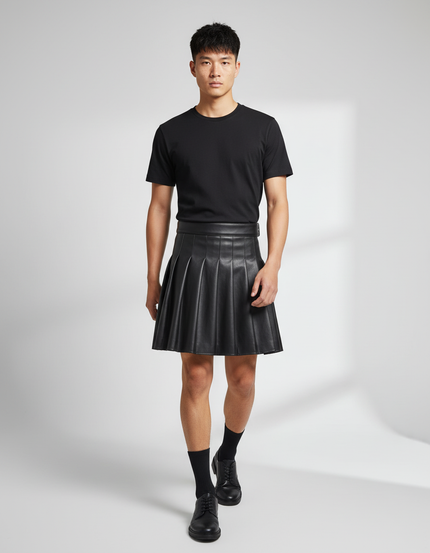 Jupe Homme Simili Cuir Plissée Chic