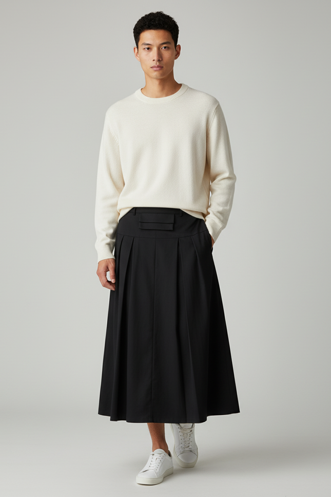 Jupe Homme Noire Plissée Fluide Aérienne