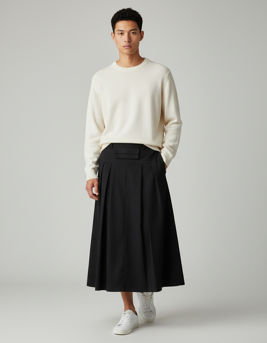 Jupe Homme Noire Plissée Fluide Aérienne