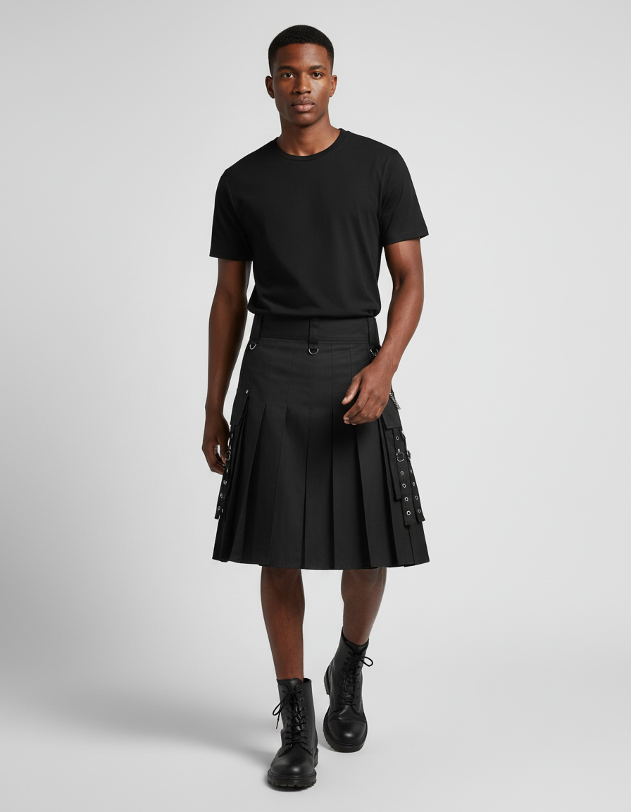 Jupe Homme Noire Plissée Chic Contemporaine