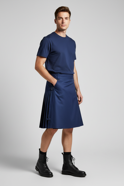 Jupe Homme Écossaise Bleue Plissée