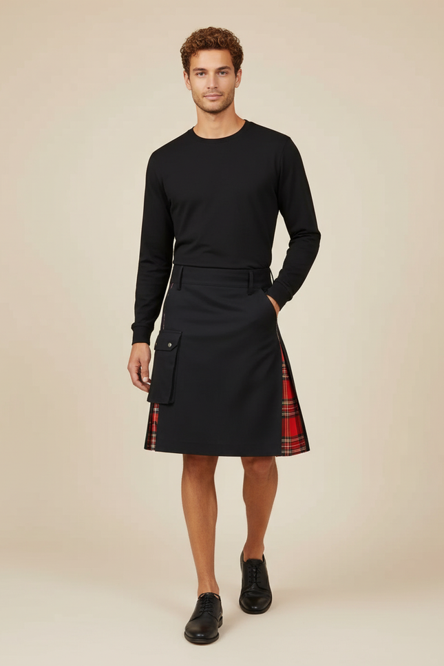 Jupe Homme Noire Écossaise Plissée