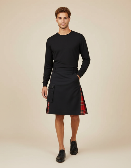 Jupe Homme Noire Écossaise Plissée