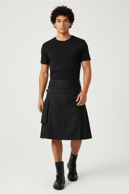 Jupe Homme Noire Plissée Cargo