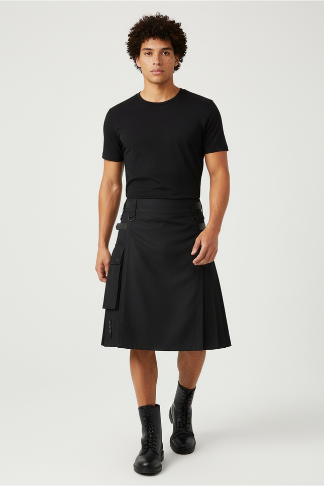 Jupe Homme Noire Plissée Cargo