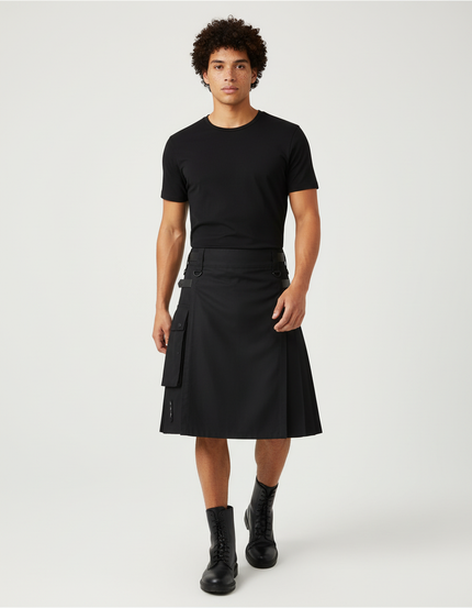 Jupe Homme Noire Plissée Cargo