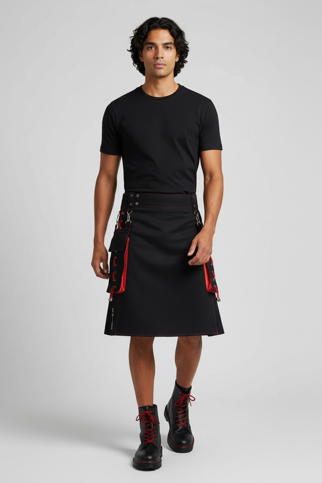 Jupe Homme Noire Rouge Plissée Décontractée