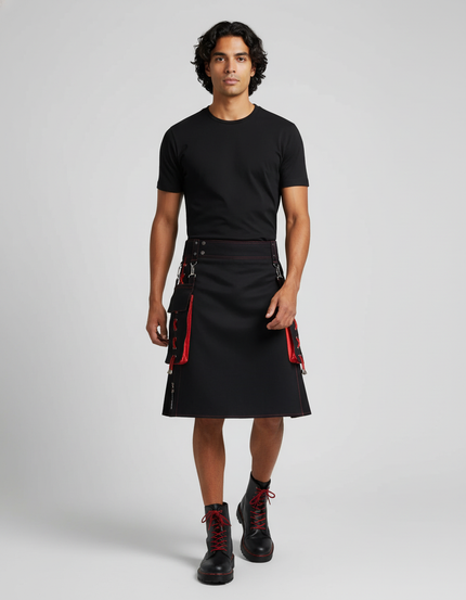 Jupe Homme Noire Rouge Plissée Décontractée