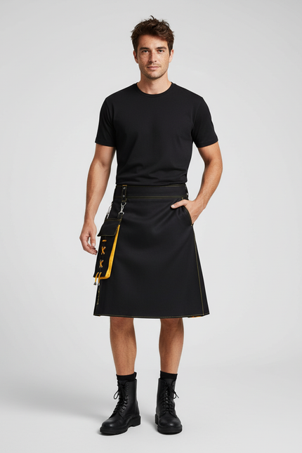 Jupe Homme Noire Détails Jaunes Ethnique