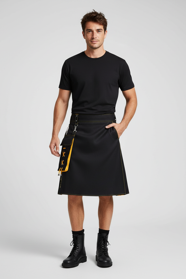 Jupe Homme Noire Détails Jaunes Ethnique