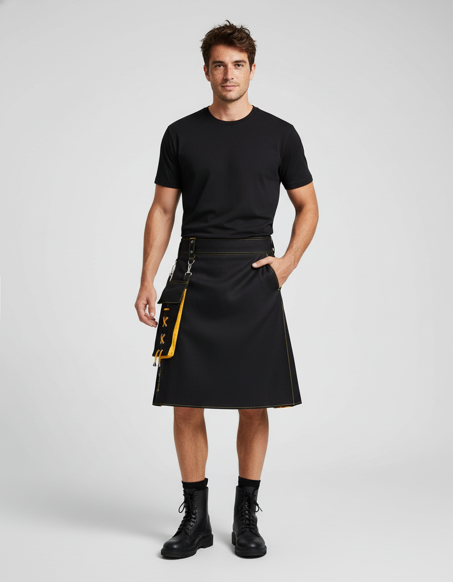 Jupe Homme Noire Détails Jaunes Ethnique