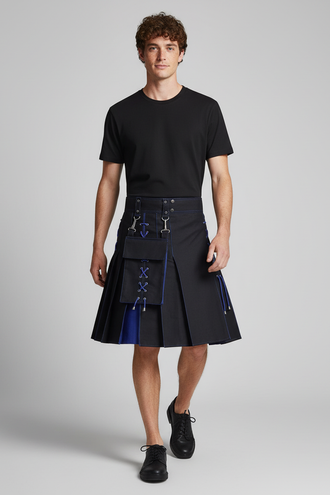 Jupe Homme Noire Et Bleue Plissée Décontractée