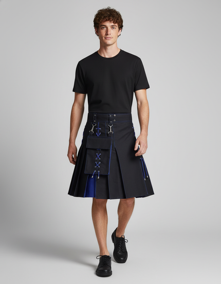 Jupe Homme Noire Et Bleue Plissée Décontractée