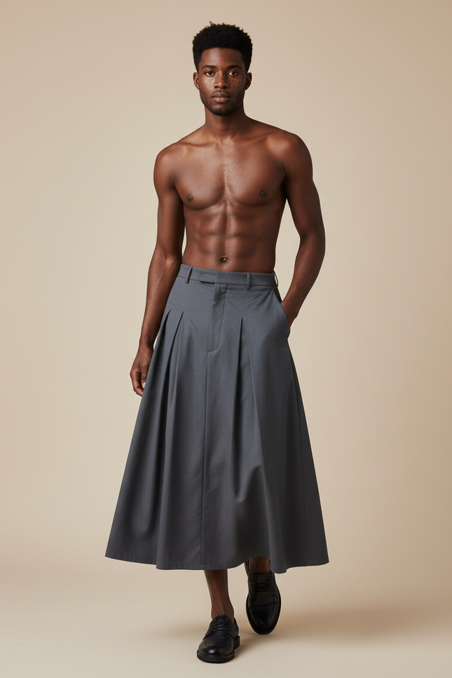 Jupe Homme Grise Plissée Fluide