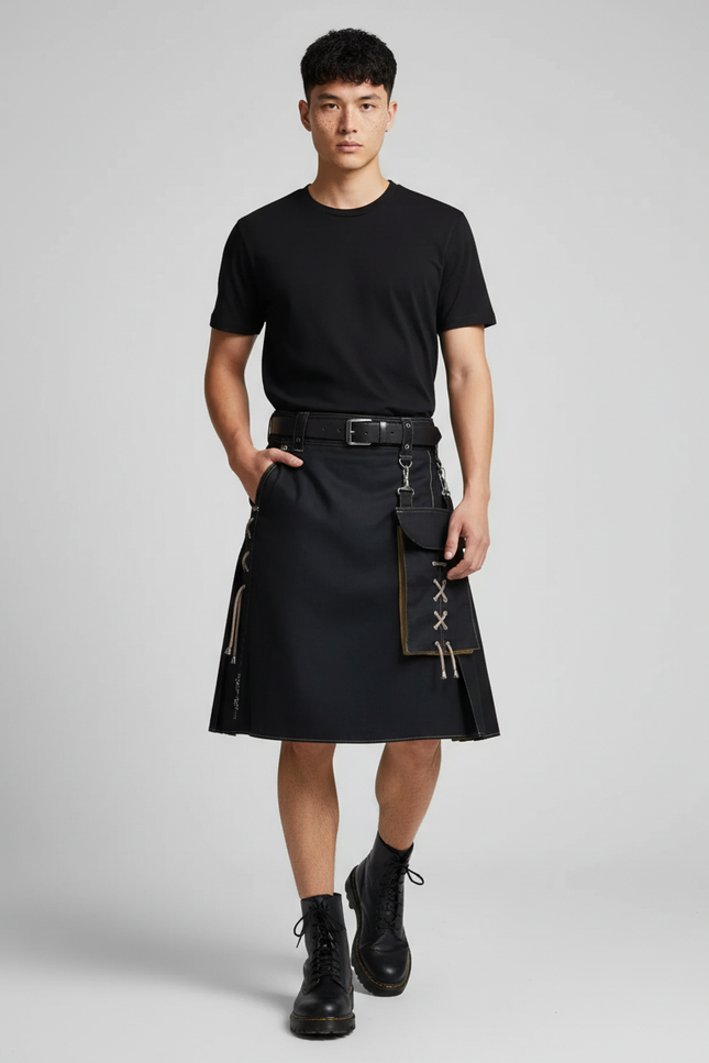 Jupe Homme Noire Plissée Décontractée Polyvalente