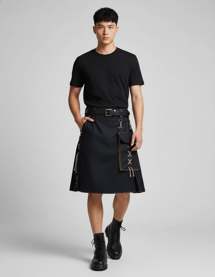 Jupe Homme Noire Plissée Décontractée Polyvalente