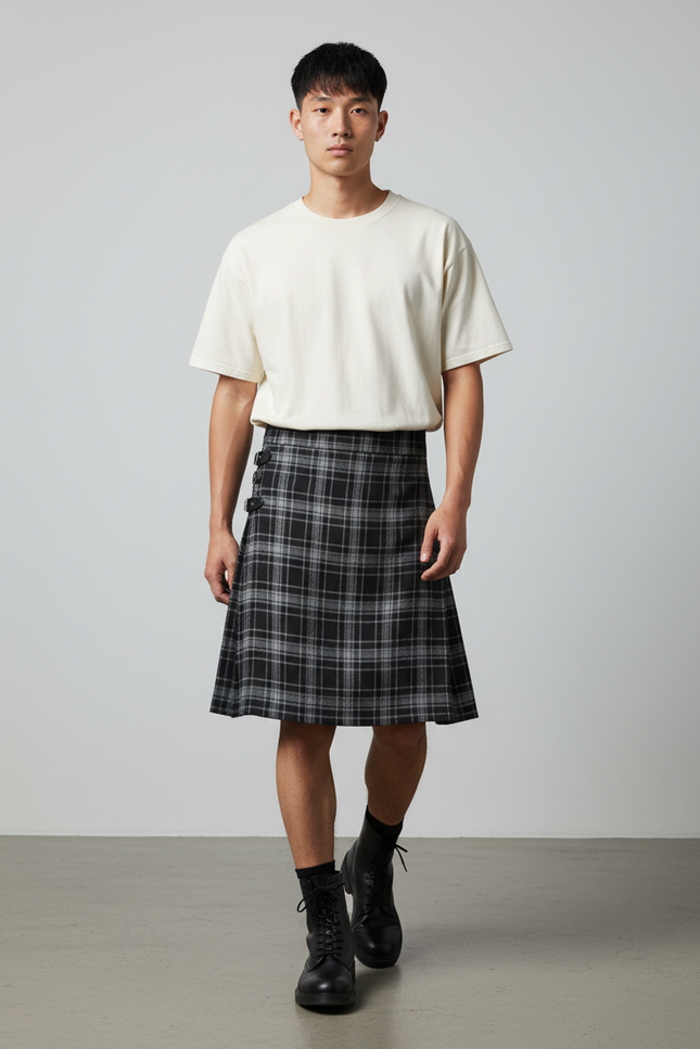 Jupe Homme Écossaise Plissée Décontractée