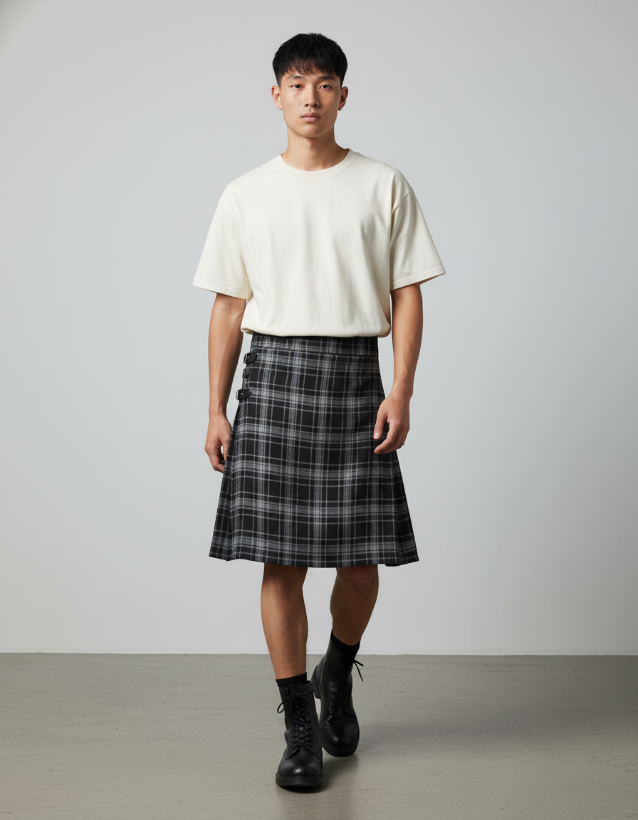 Jupe Homme Écossaise Plissée Décontractée