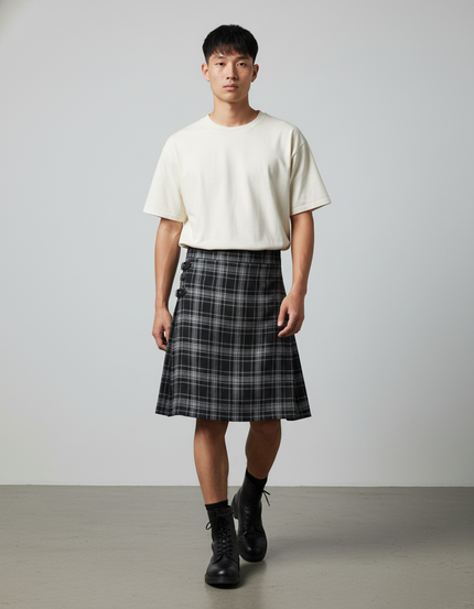 Jupe Homme Écossaise Plissée Décontractée