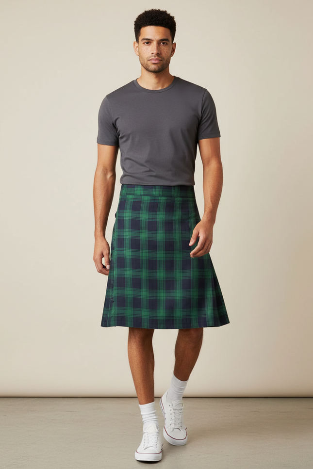 Jupe Homme Écossaise Vert Marine Plissée