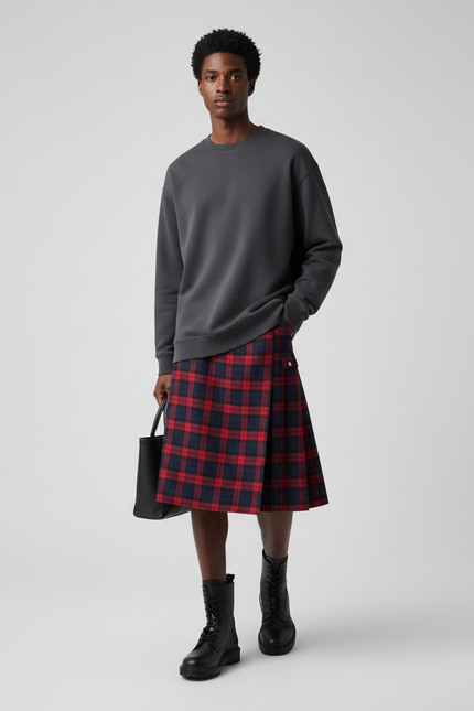 Jupe Homme Plissée Carreaux Écossais Décontractée