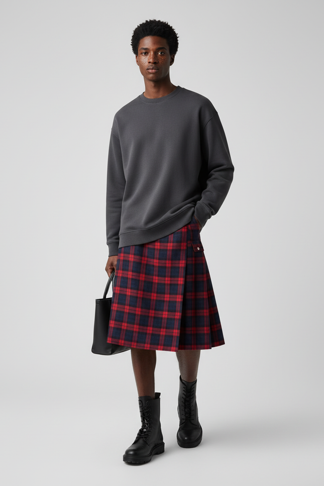Jupe Homme Plissée Carreaux Écossais Décontractée