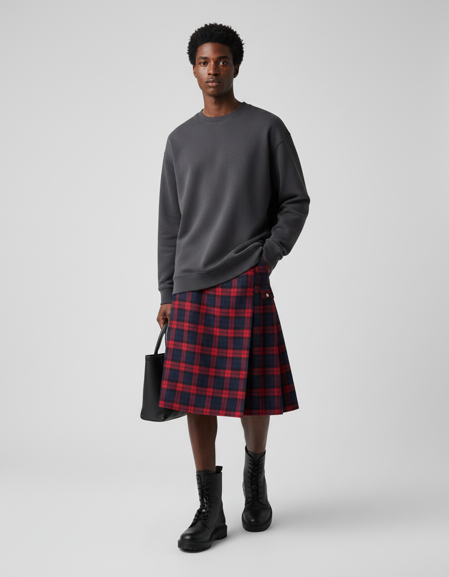 Jupe Homme Plissée Carreaux Écossais Décontractée