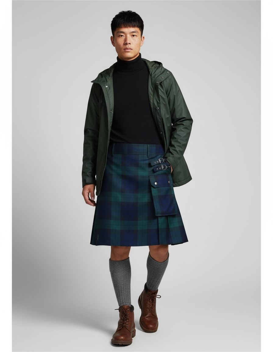 Jupe Homme Écossaise Plissée Décontractée Naturelle