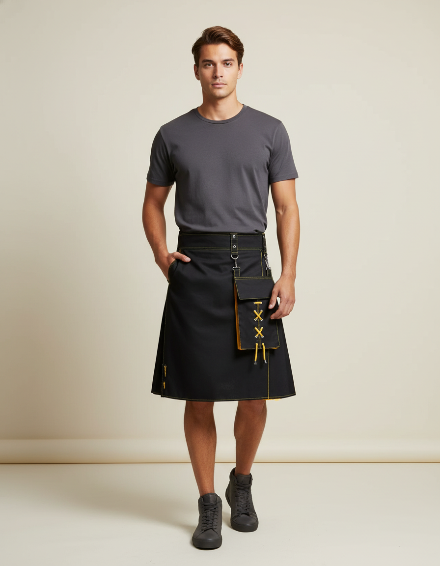 Jupe Homme Noire Jaune Plissée