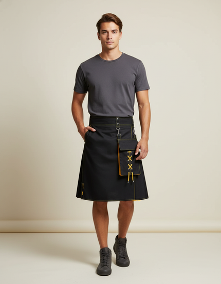 Jupe Homme Noire Jaune Plissée