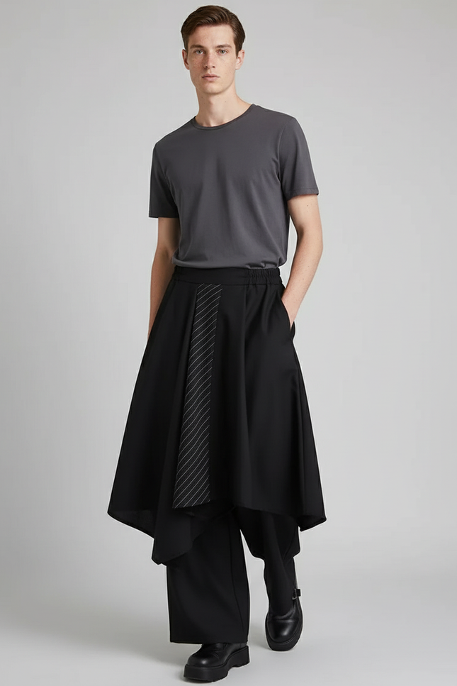Jupe Homme Noire Fluide Asymétrique