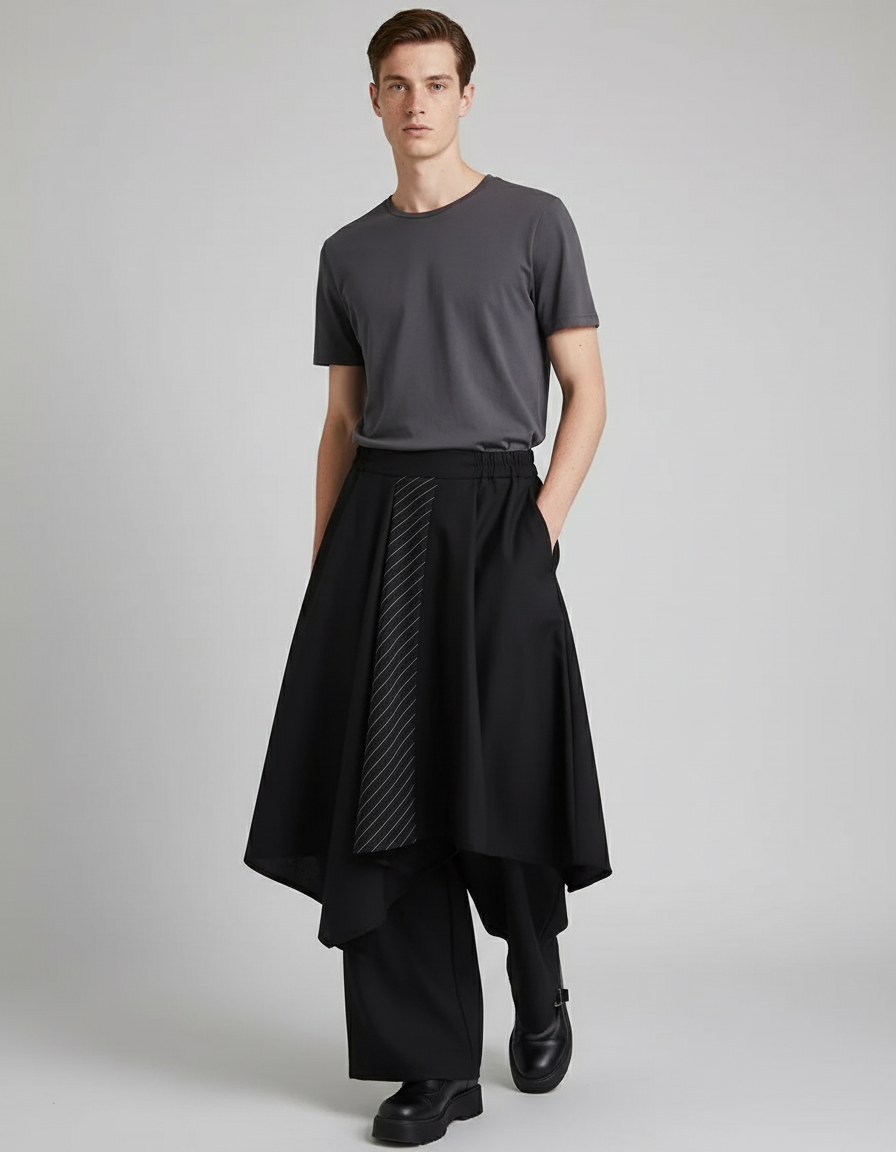 Jupe Homme Noire Fluide Asymétrique