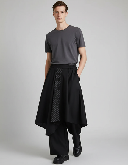 Jupe Homme Noire Fluide Asymétrique