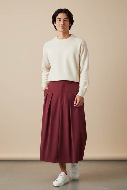 Jupe Homme Bordeaux Plissée Fluide