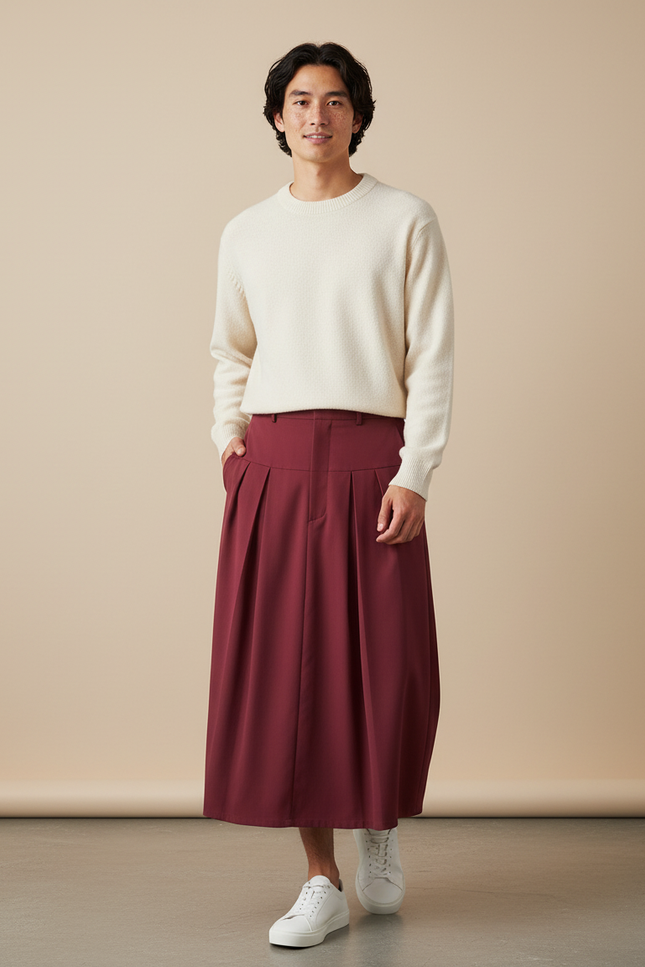 Jupe Homme Bordeaux Plissée Fluide