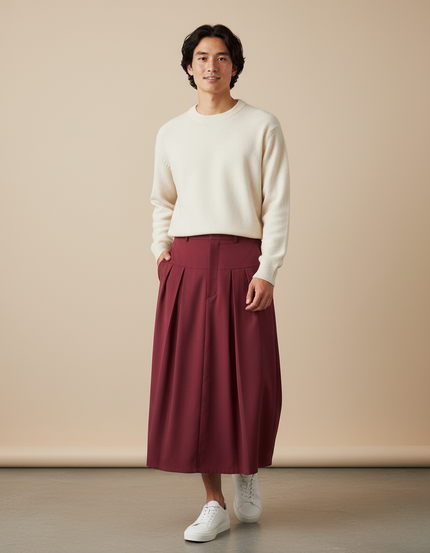 Jupe Homme Bordeaux Plissée Fluide