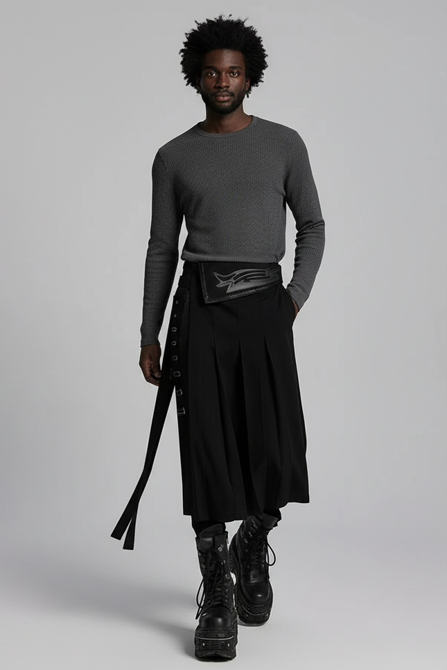 Jupe Homme Plissée Punk Asymétrique