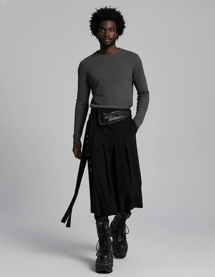 Jupe Homme Plissée Punk Asymétrique