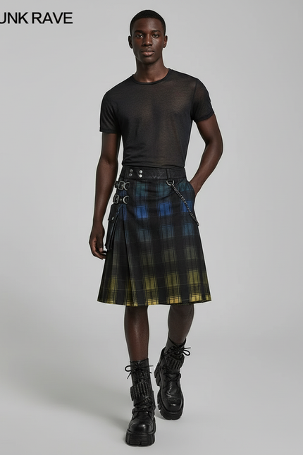 Jupe Homme Plaid Dégradé Plissée