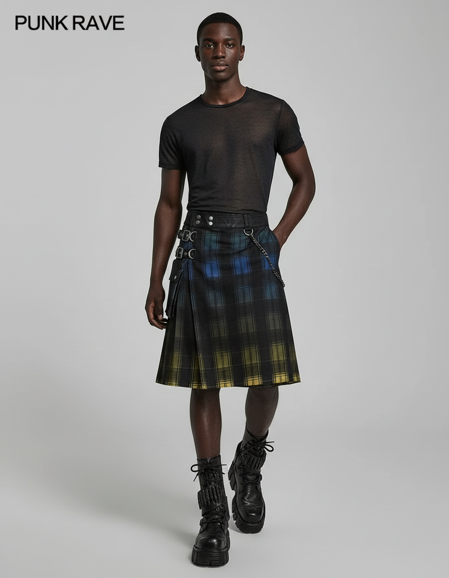 Jupe Homme Plaid Dégradé Plissée