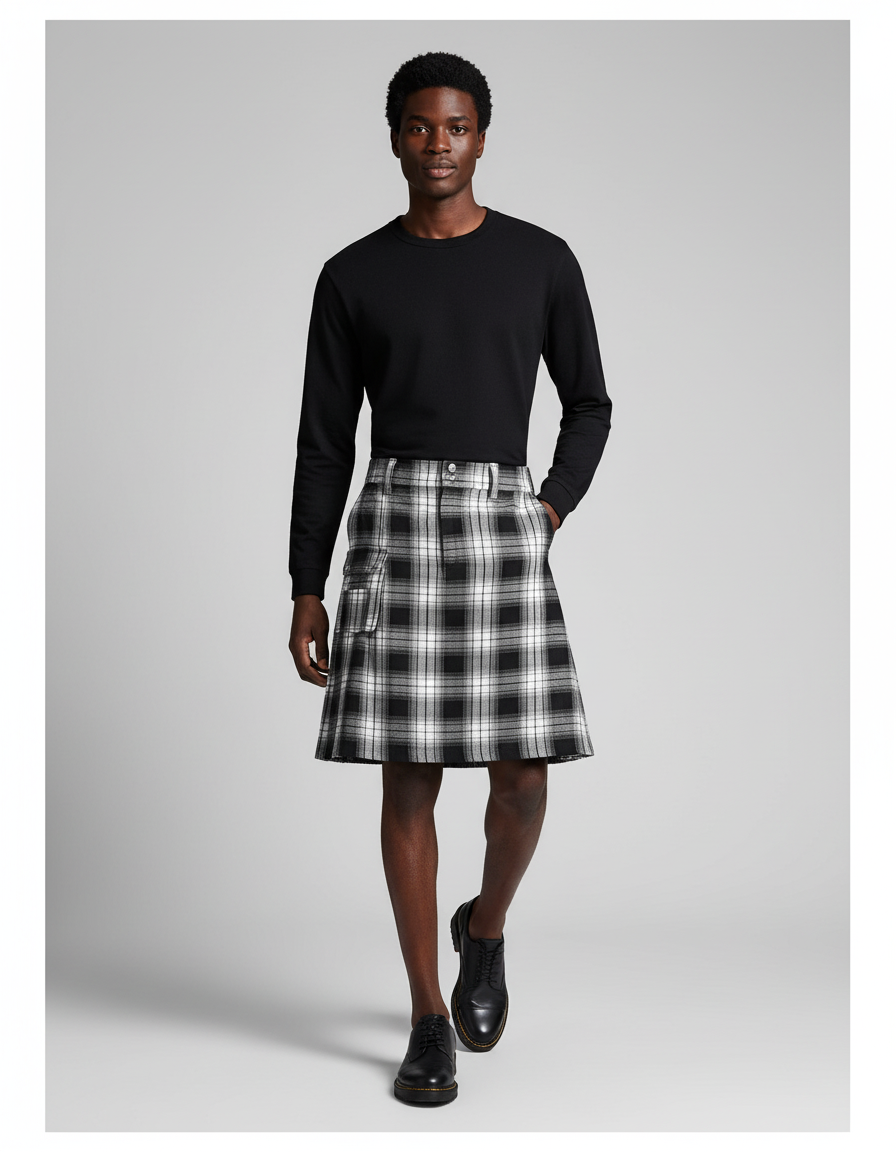 Jupe Homme Tartan Plissée Chic Formelle