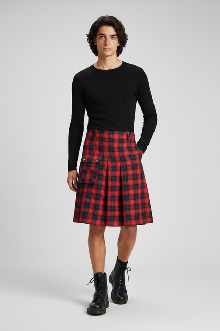 Jupe Homme Rouge Écossais Plissée