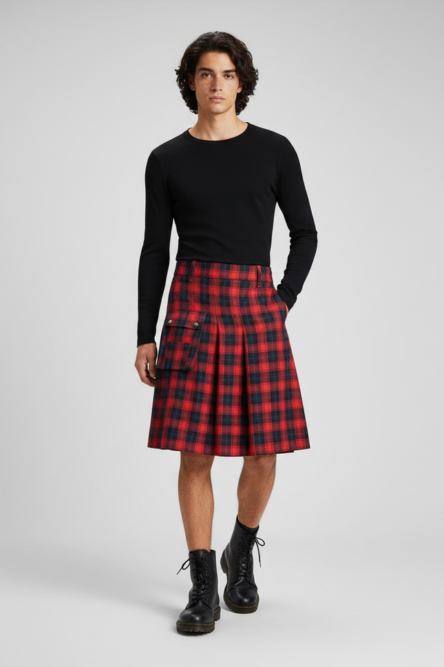 Jupe Homme Rouge Écossais Plissée