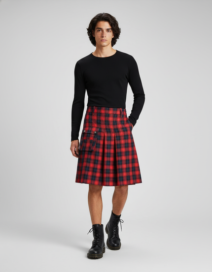 Jupe Homme Rouge Écossais Plissée
