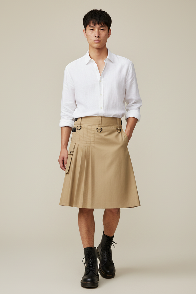 Jupe Homme Beige Plissée Chic