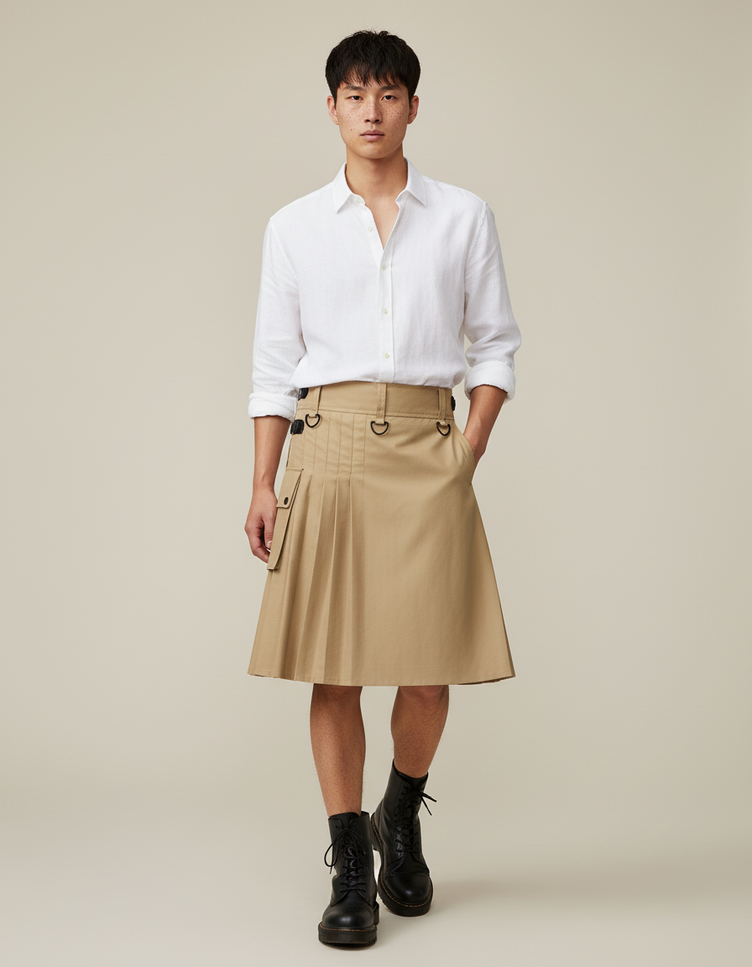 Jupe Homme Beige Plissée Chic